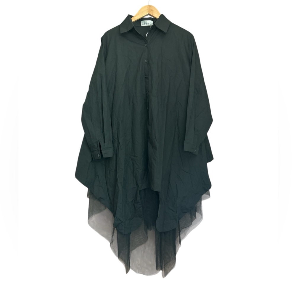 Kate Hewko Black Button-Up Tulle Hem Top OS Artsy Goth Lagenlook XL NWT - Picture 4 of 15